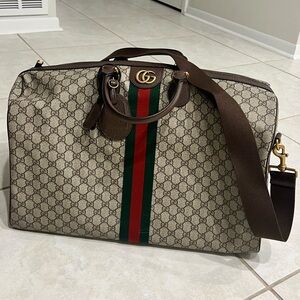 Gucci Savory Large Duffle Bag Beige and Ebony Supreme Pattern Print